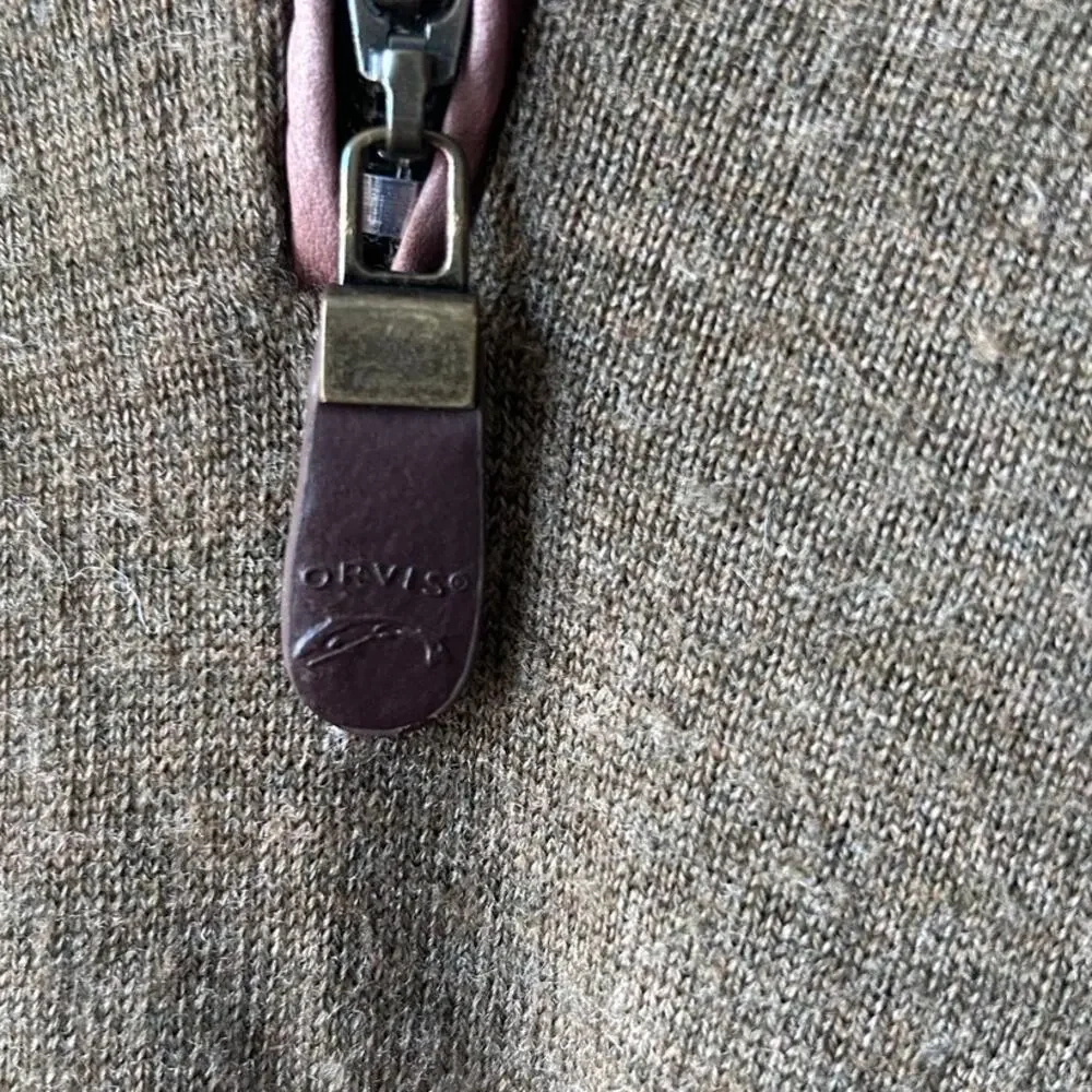 Orvis Brown 100% Wool Quarter-Zip Pullover Sweater Size XXL